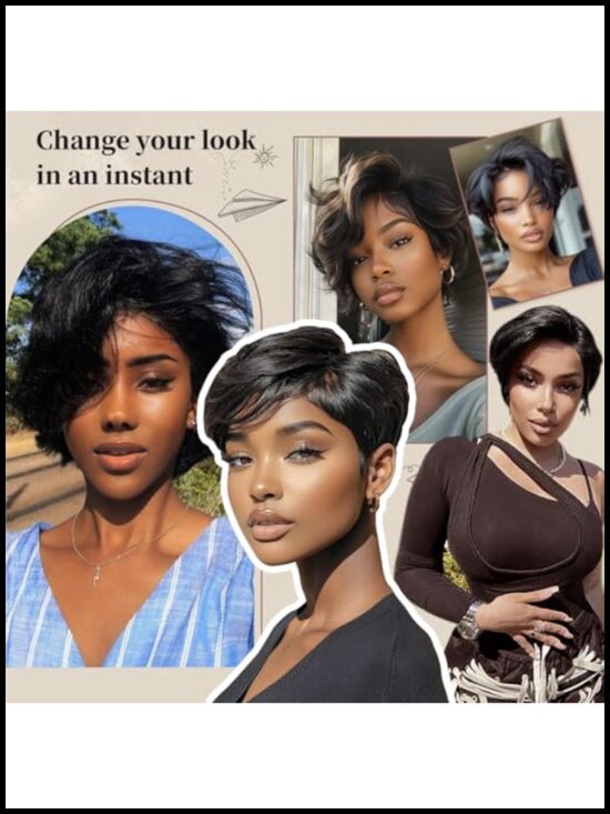 13X4 Lace Front Wig 100% Human Hair Pixie Cut Pre Plucked 8in Straight Bob main image 2